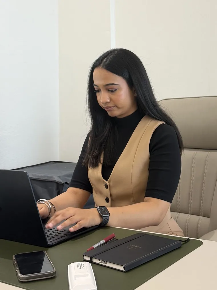 Palak Jain at the Vemora Estates office in Mohali